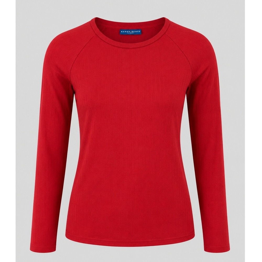 Karen Scott Sport Red Ribbed‎ Long Sleeve Top Womens Small Casual Shirt